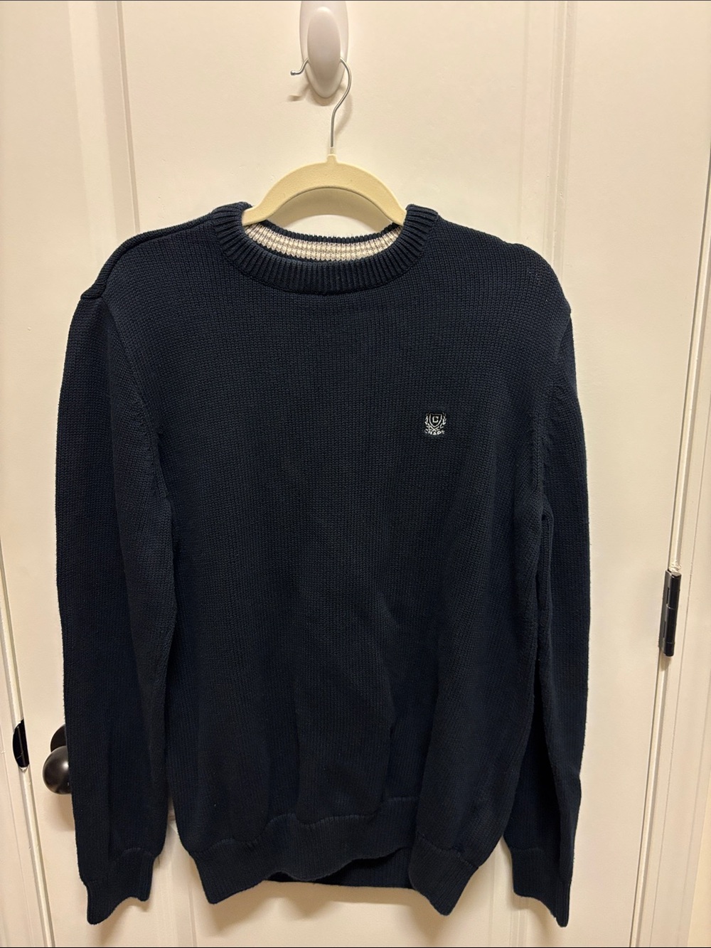Chaps Men's Navy Crewneck Sweater with Embroidered Crest